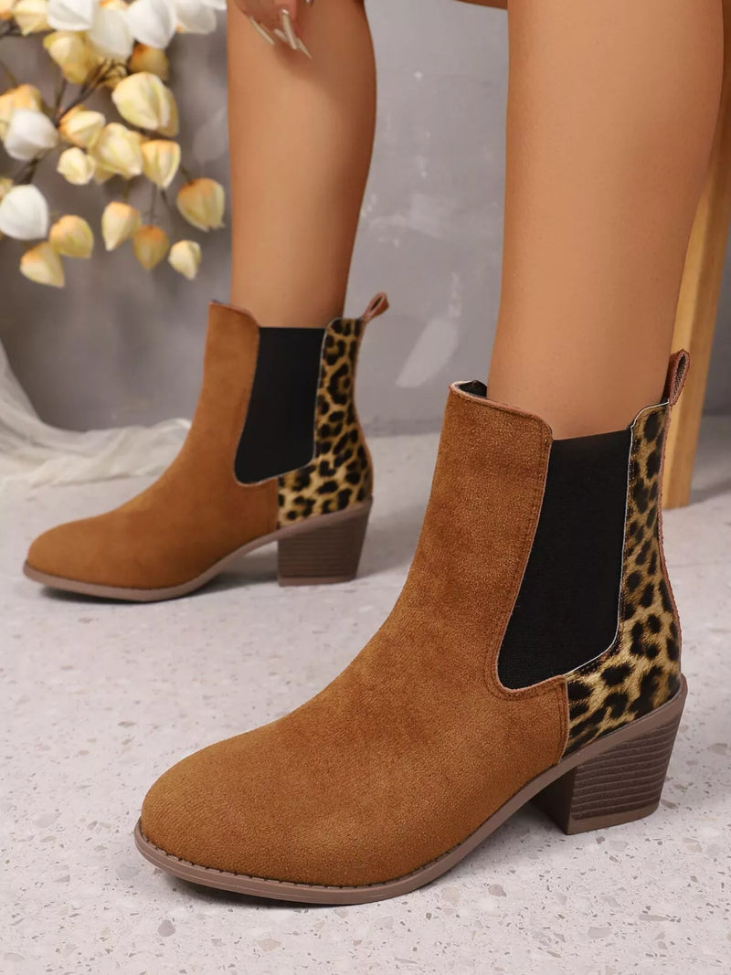 Leopard Print Chelsea Ankle Boots with Block Heel