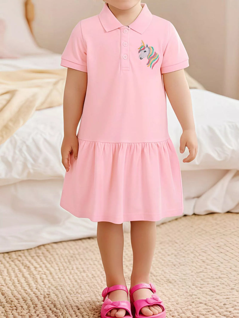 Children's Unicorn Embroidered Polo Collar Dress